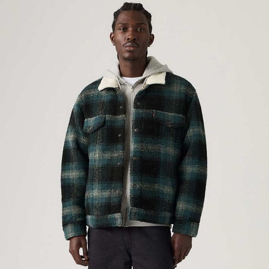Levi’s Giubbino uomo trucker Type III in sherpa a quadri, colore grigio ghiaccio Merle 008DM0001 - immagine 2