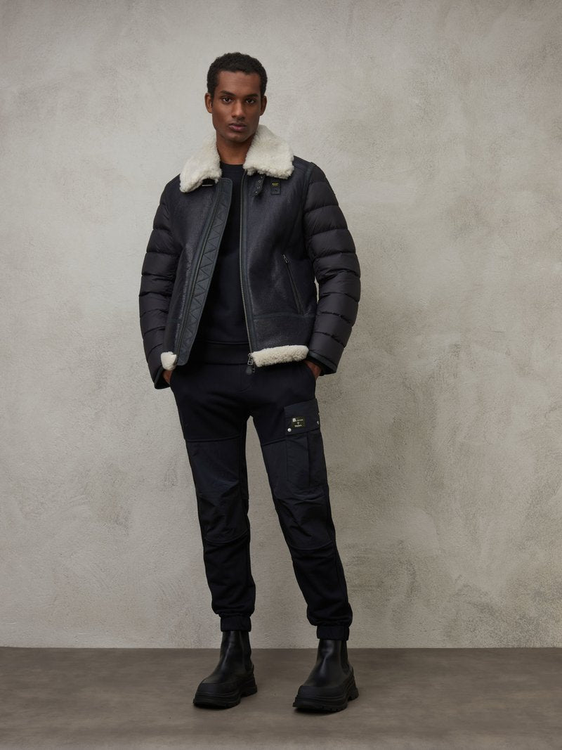 Blauer Giubbino uomo in pelle imbottito capospalla uomo