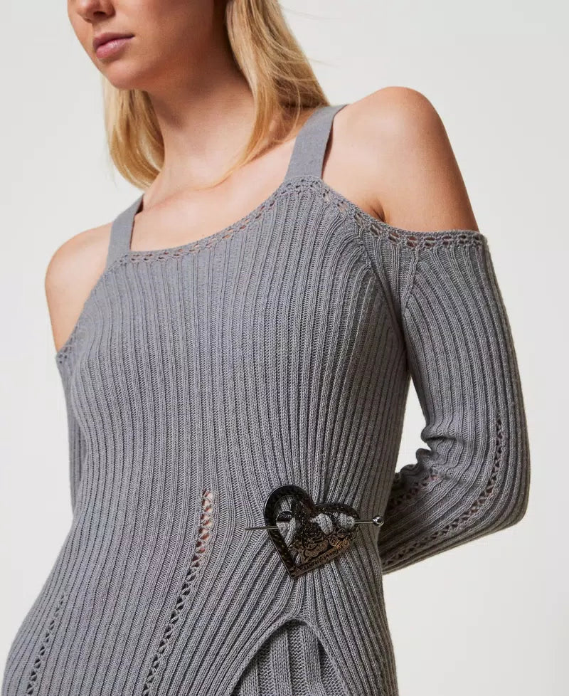 Twinset Maglia donna in filato Treeblend con spilla