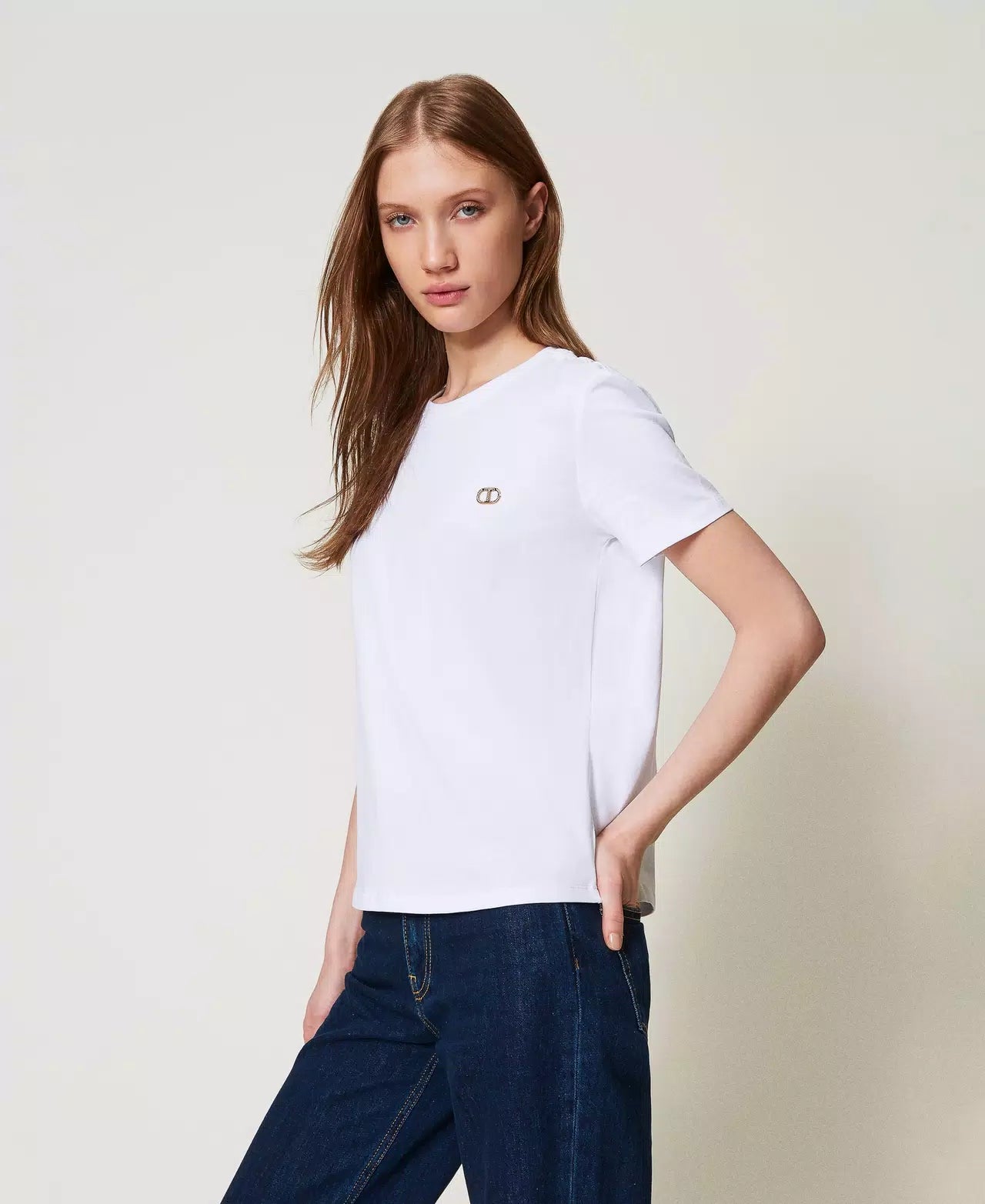 Twinset T-shirt donna con placchetta Oval T strass 251TP2074