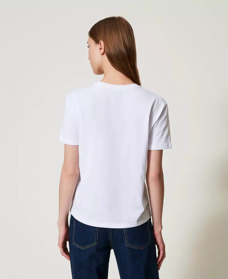 Twinset T-shirt donna con placchetta Oval T strass 251TP2074
