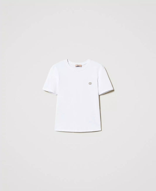 Twinset T-shirt donna con placchetta Oval T strass 251TP2074