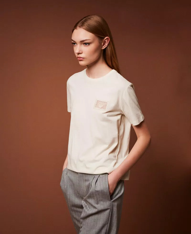 Twinset T-shirt donna regular con ricamo e logo