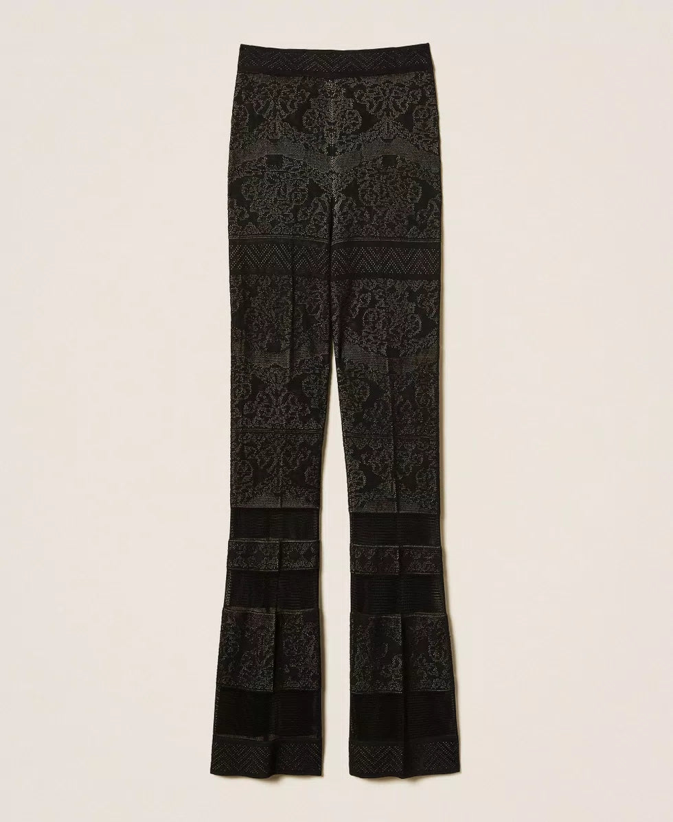 Twinset Pantaloni dpnna flare in maglia traforata