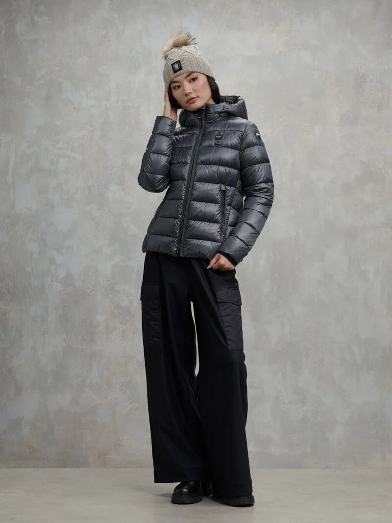 Blauer Giubbino donna Carrol in nylon micro rip idrorepellente con cappuccio