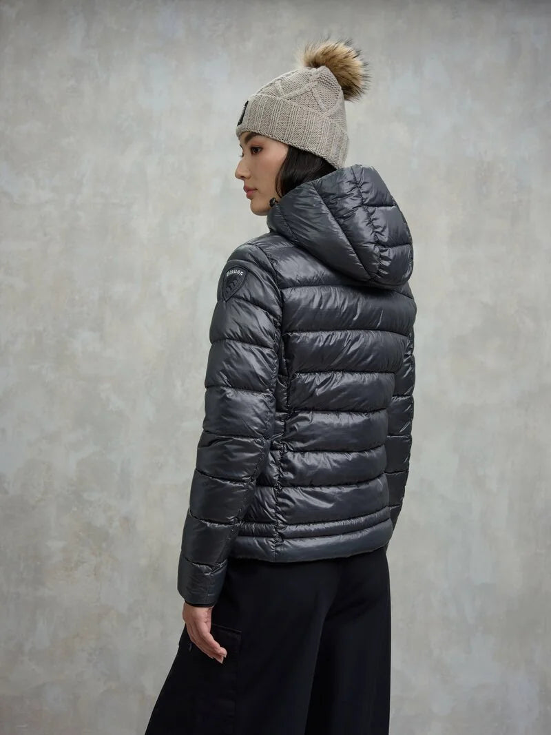 Blauer Giubbino donna Carrol in nylon micro rip idrorepellente con cappuccio