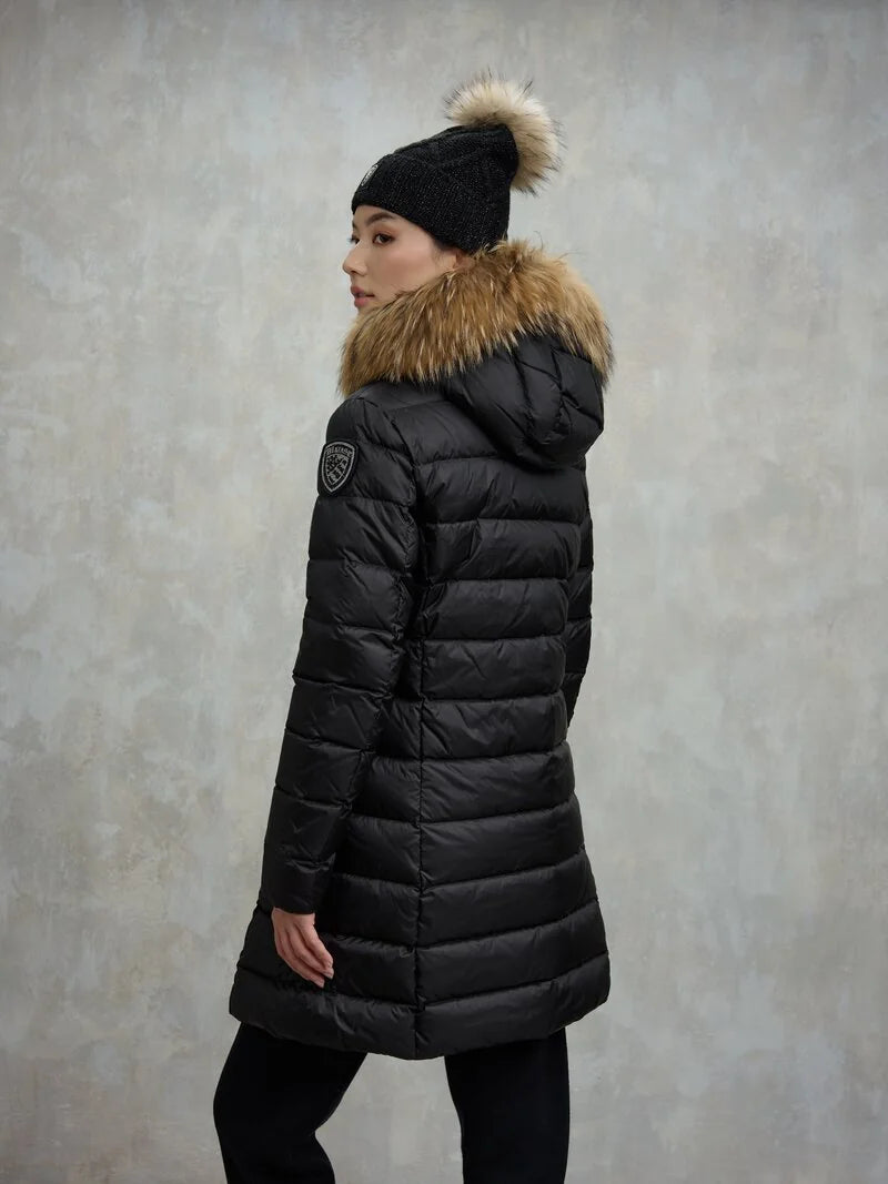 Blauer giubbino piumino lungo con pelliccia modello KRISTIN 25WBLDK03103