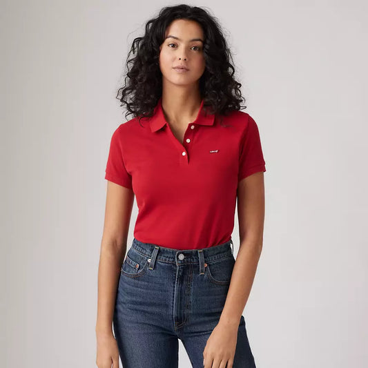 Levi's Women's Slim Fit Red Stretch Cotton Polo Shirt 525990083
