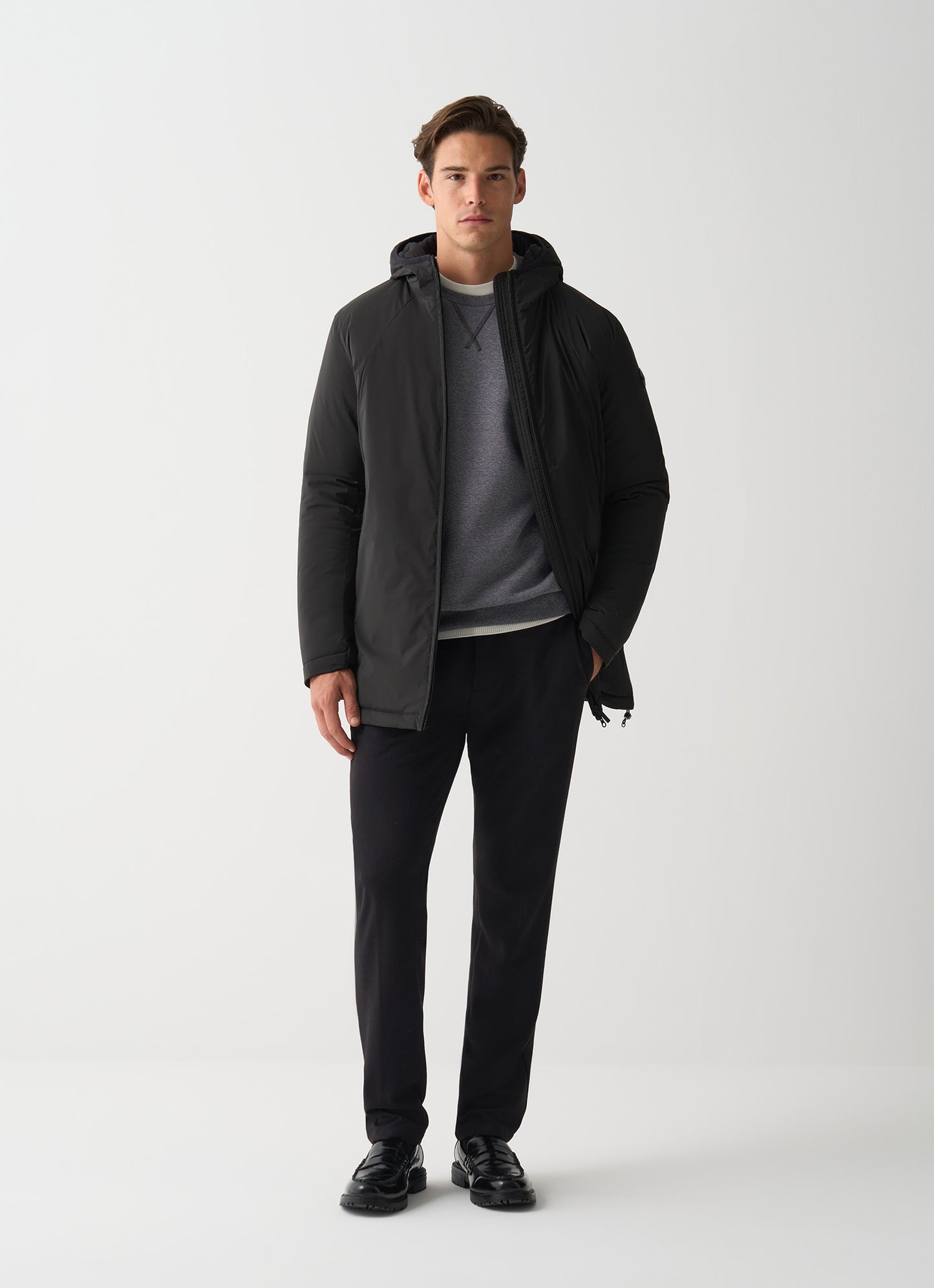 Colmar Giacca lunga uomo stretch nera autunnale con cappuccio fisso