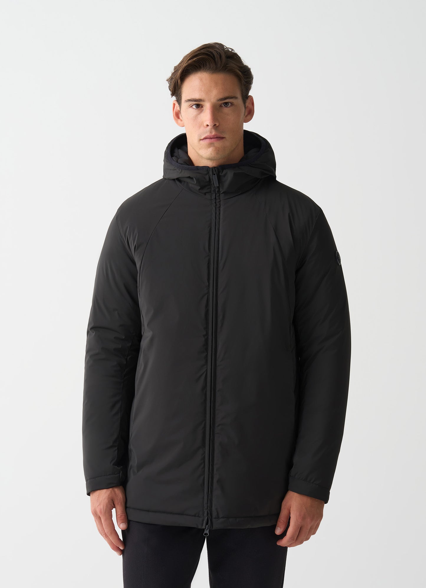 Colmar Giacca lunga uomo stretch nera autunnale con cappuccio fisso