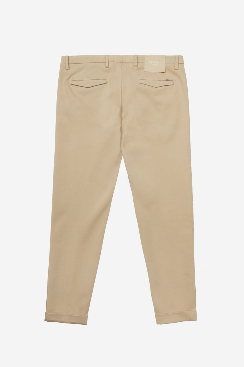 At.p.co Pantalone uomo Sasa chino slim fit in cotone stretch ecru con risvolto