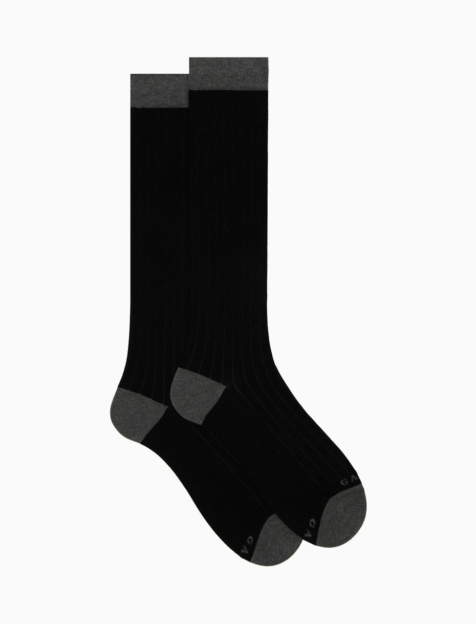 Gallo calze uomo lunghe cotone nero tinta unita con contrasti AP511053 12435