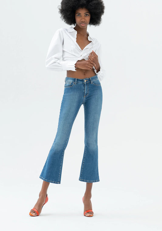 Fracomina women's jeans bella F cropped flare stonewash