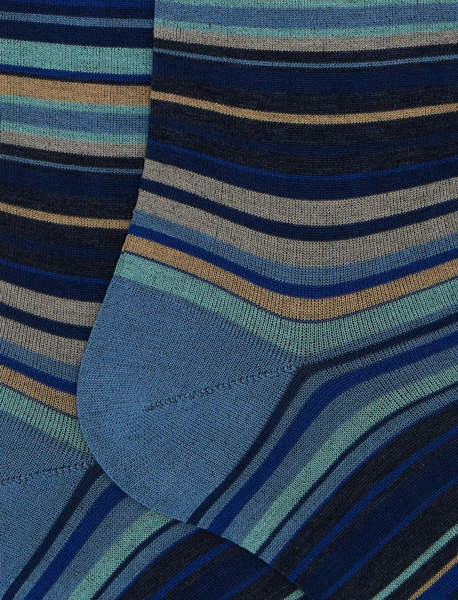 Gallo Calze uomo lunghe cotone righe sottilissime 7 colore blu