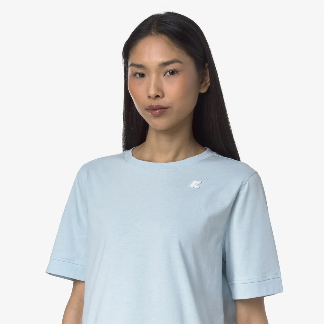 K-WAY T-Shirt donna in Cotone Donna A Taglio Boxy Blu Baby per Uso Quotidiano_3