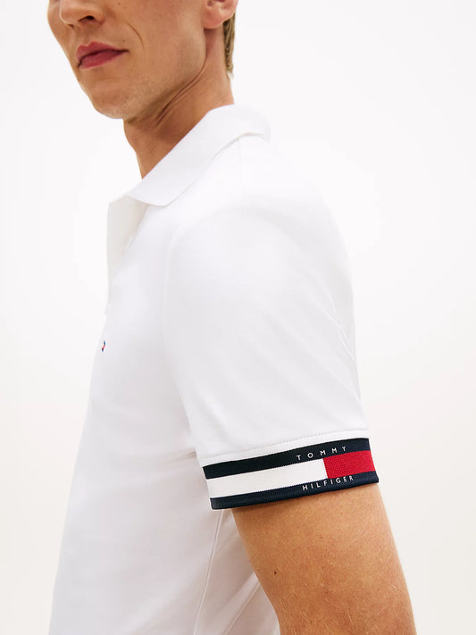 tommy hilfiger polo uomo bianca dettaglio manica contrasto