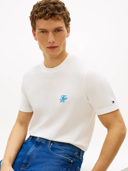 T-shirt uomo Tommy Hilfiger in cotone mercerizzato con logo ricamato bianca MW0MW43066YBL
