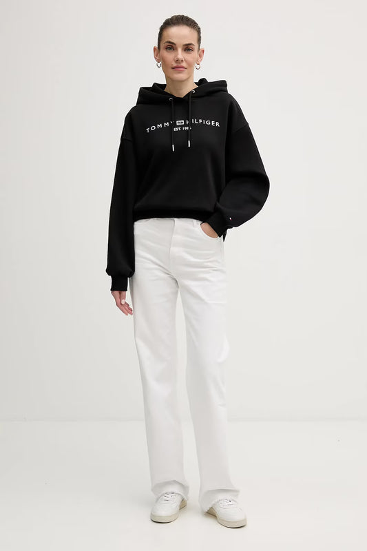 tommy hilfiger felpa donna nera dettaglio logo petto