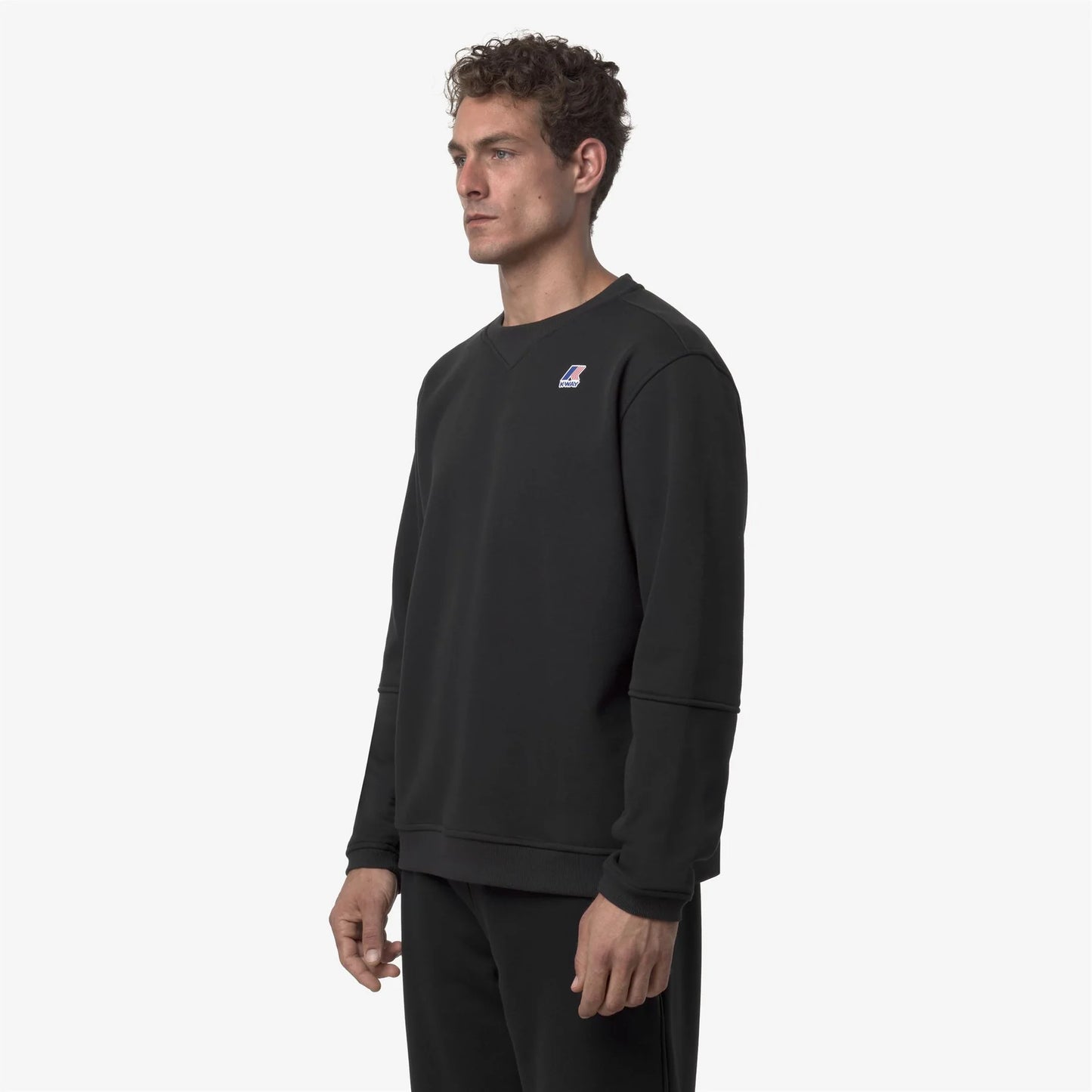 K-WAY Felpa uomo girocollo unisex in pile spazzolato nero per attività all'aperto K6132MW USY