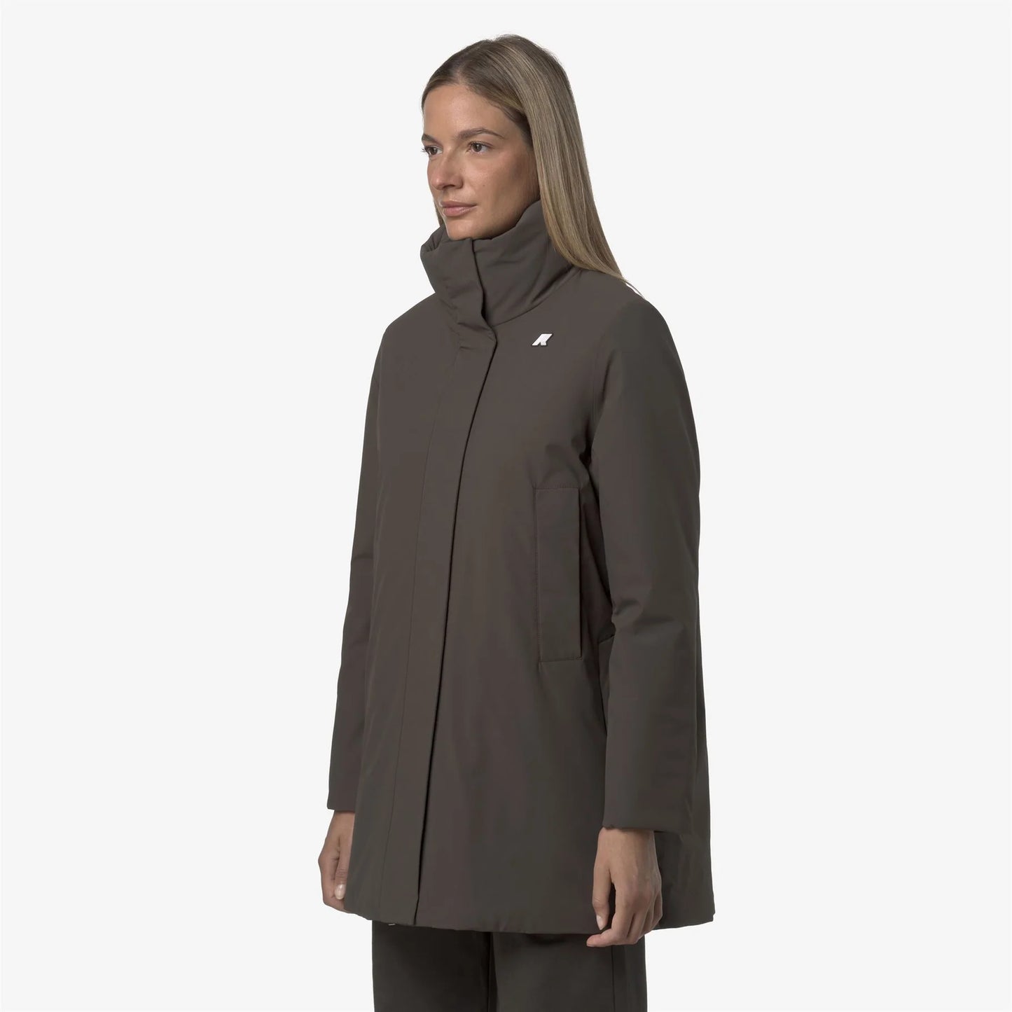 K-WAY Marla Capospalla donna calda di media lunghezza con cappuccio da donna, colore oliva nero. K7125LW XRG