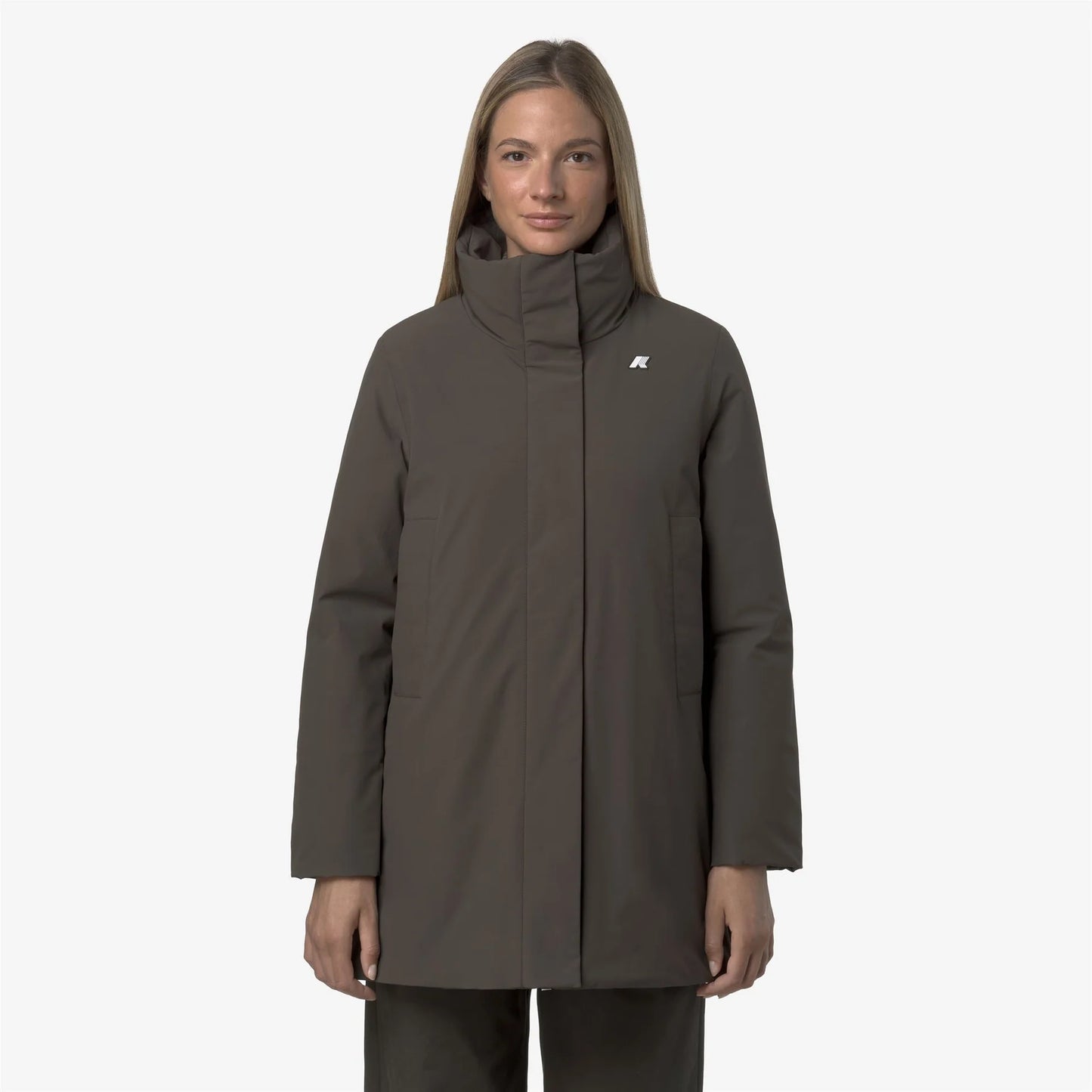 K-WAY Marla Capospalla donna calda di media lunghezza con cappuccio da donna, colore oliva nero. K7125LW XRG
