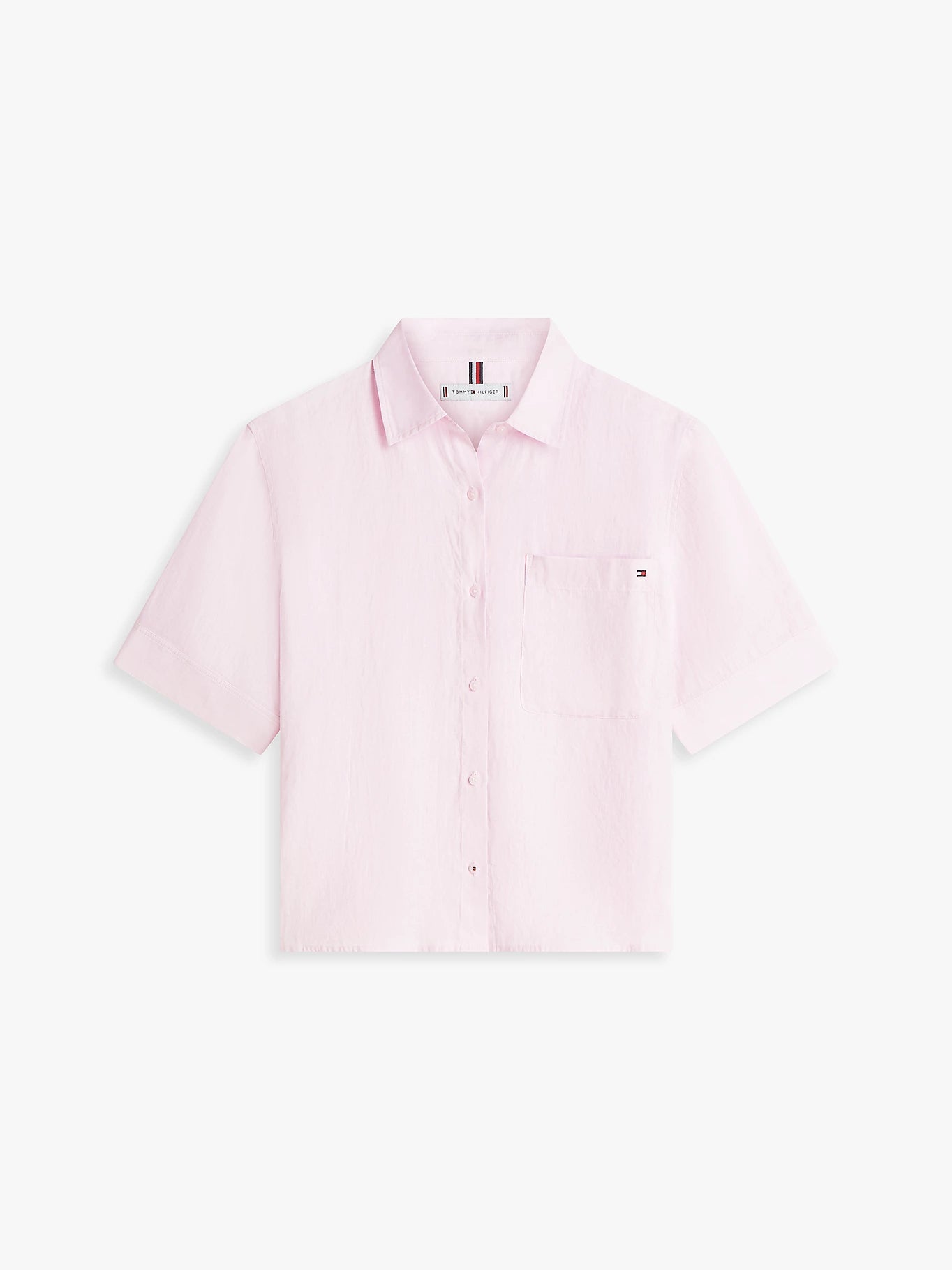 Camicia donna Tommy Hilfiger in lino relaxed fit rosa maniche corte WW0WW48925VQU