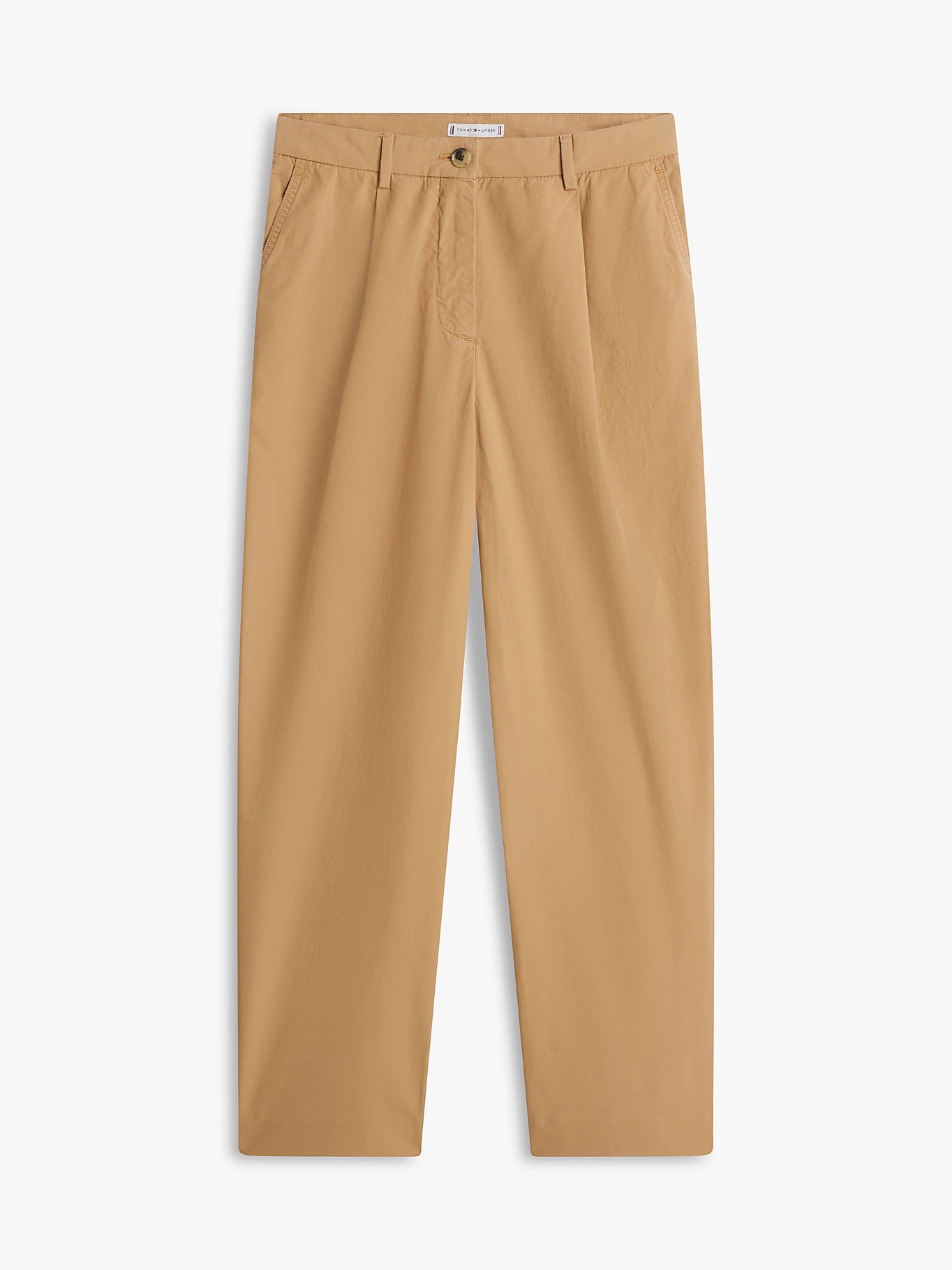 Pantaloni donna Tommy Hilfiger ampi in cotone washed beige WW0WW49594RBH