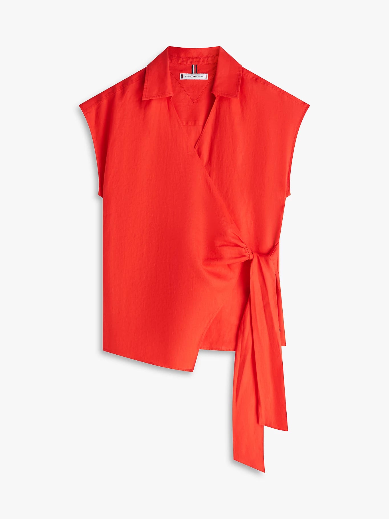 Blusa donna Tommy Hilfiger scaldacuore in lino senza maniche rossa WW0WW49632SNE