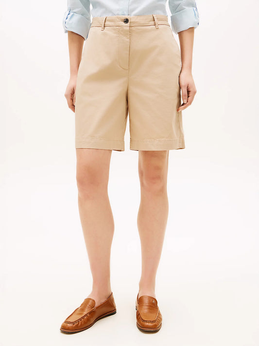 Shorts donna Tommy Hilfiger chino regular fit beige washed WW0WW49648AEG
