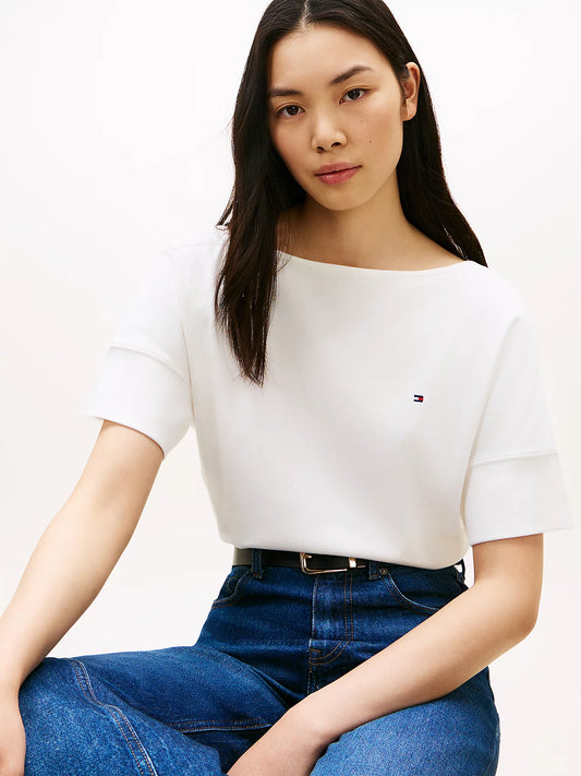 tommy hilfiger t shirt donna bianca dettaglio logo ricamato