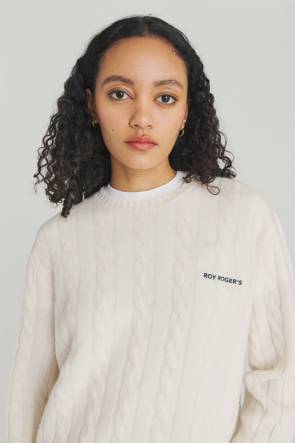 Roy Roger’s Pullover donna in lana e cashmere bianco con lavorazione cable