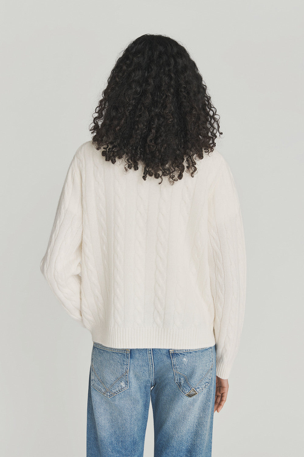 Roy Roger’s Pullover donna in lana e cashmere bianco con lavorazione cable