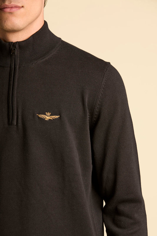 Aeronautica Militare Herren-Baumwollpullover mit halbem Reißverschluss