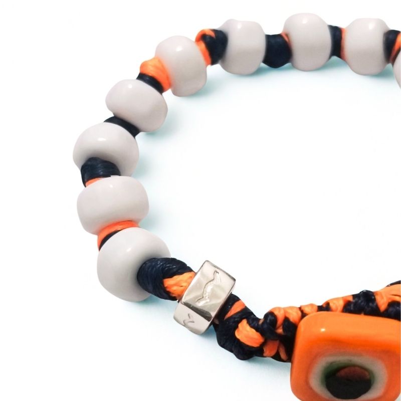 Braccialetto unisex AUA Torino con gocce in vetro a lume e chiusura in argento 925 dettaglio
