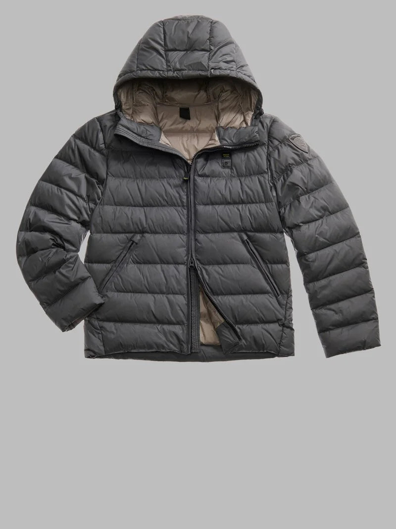 Blauer piumino uomo Acton trapuntato grigio con cappuccio fisso fronte