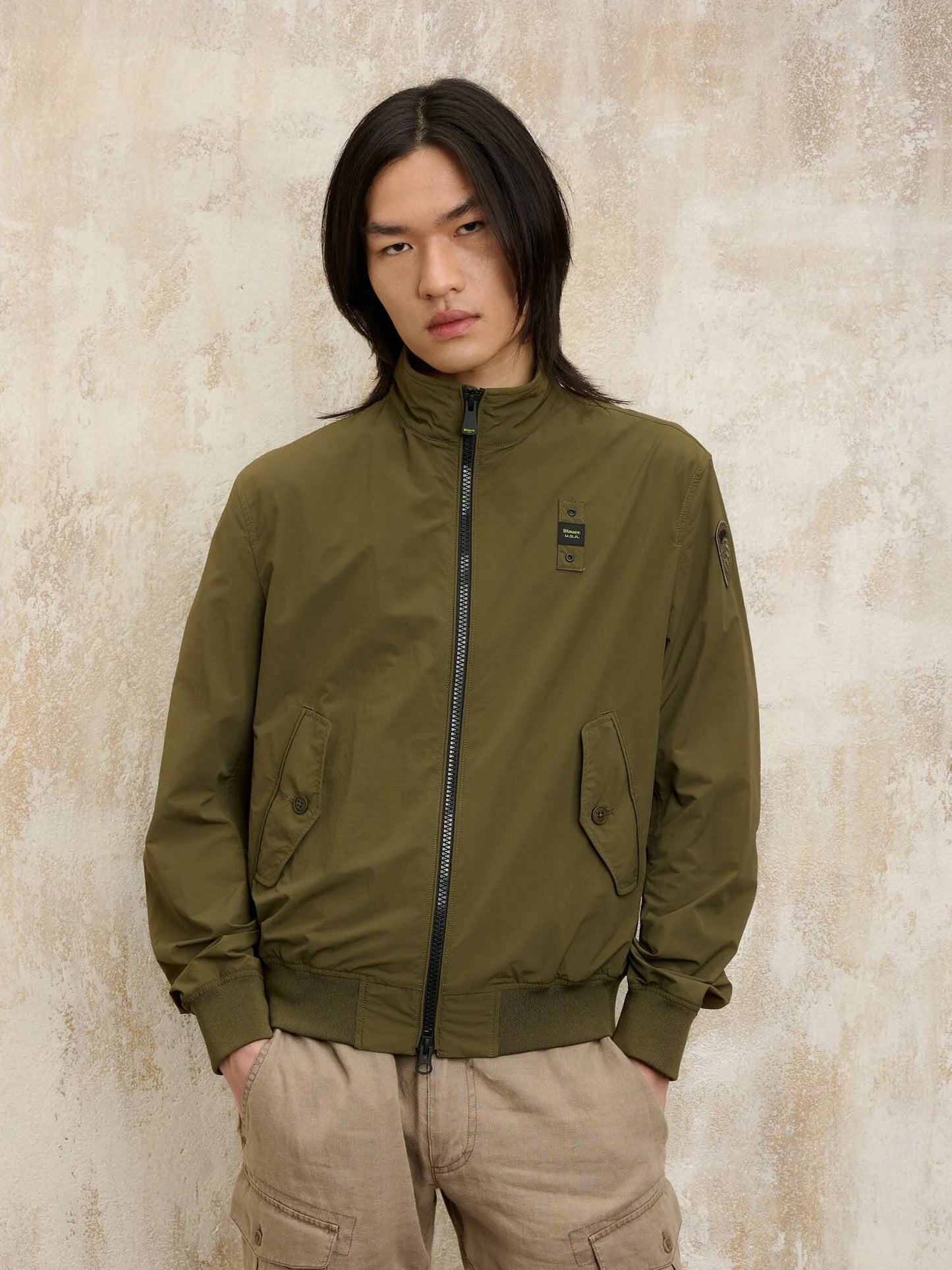 Giubbino uomo Blauer Alwin corto in cotone leggero sfoderato con zip e tasche