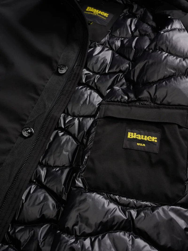 Parka uomo Blauer Chester in neoprene liscio idrorepellente con cappuccio removibile dettaglio