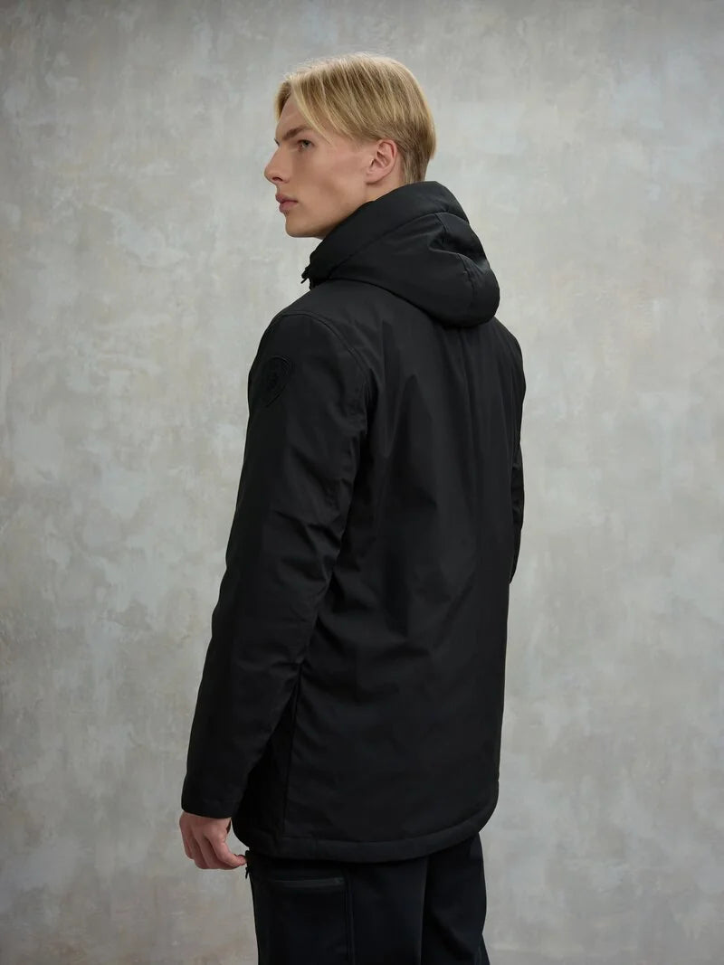 Parka uomo Blauer Chester in neoprene liscio idrorepellente con cappuccio removibile dietro