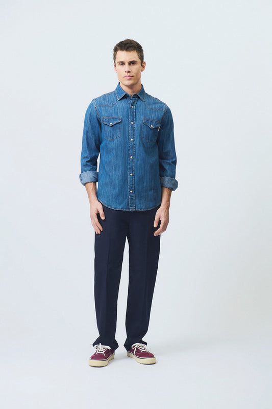 roy rogers camicia uomo denim blu dettaglio tasche petto