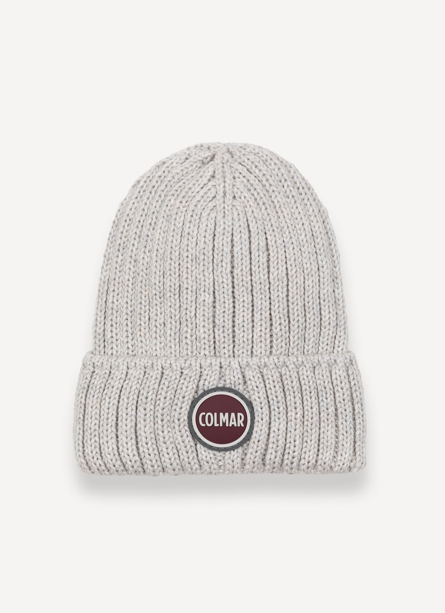 Cappello unisex Colmar grigio in lana a coste con risvolto e logo frontale