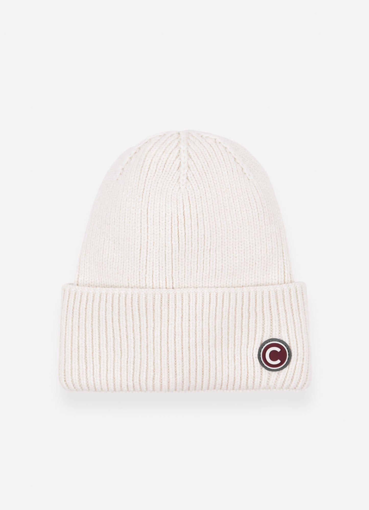 Cappello unisex Colmar bianco effetto ciniglia con risvolto e logo laterale fronte dettaglio
