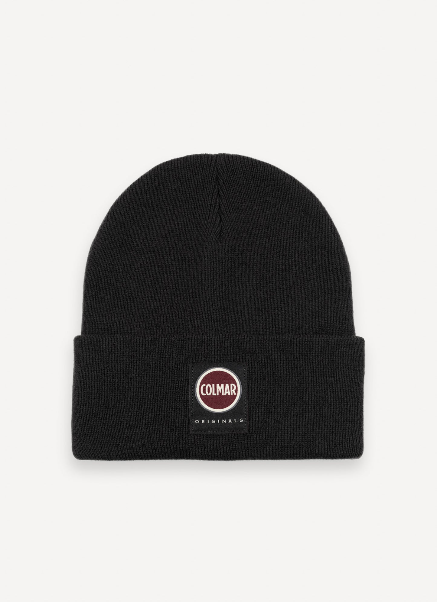 Cappello unisex Colmar in maglia nera con risvolto e logo frontale davanti