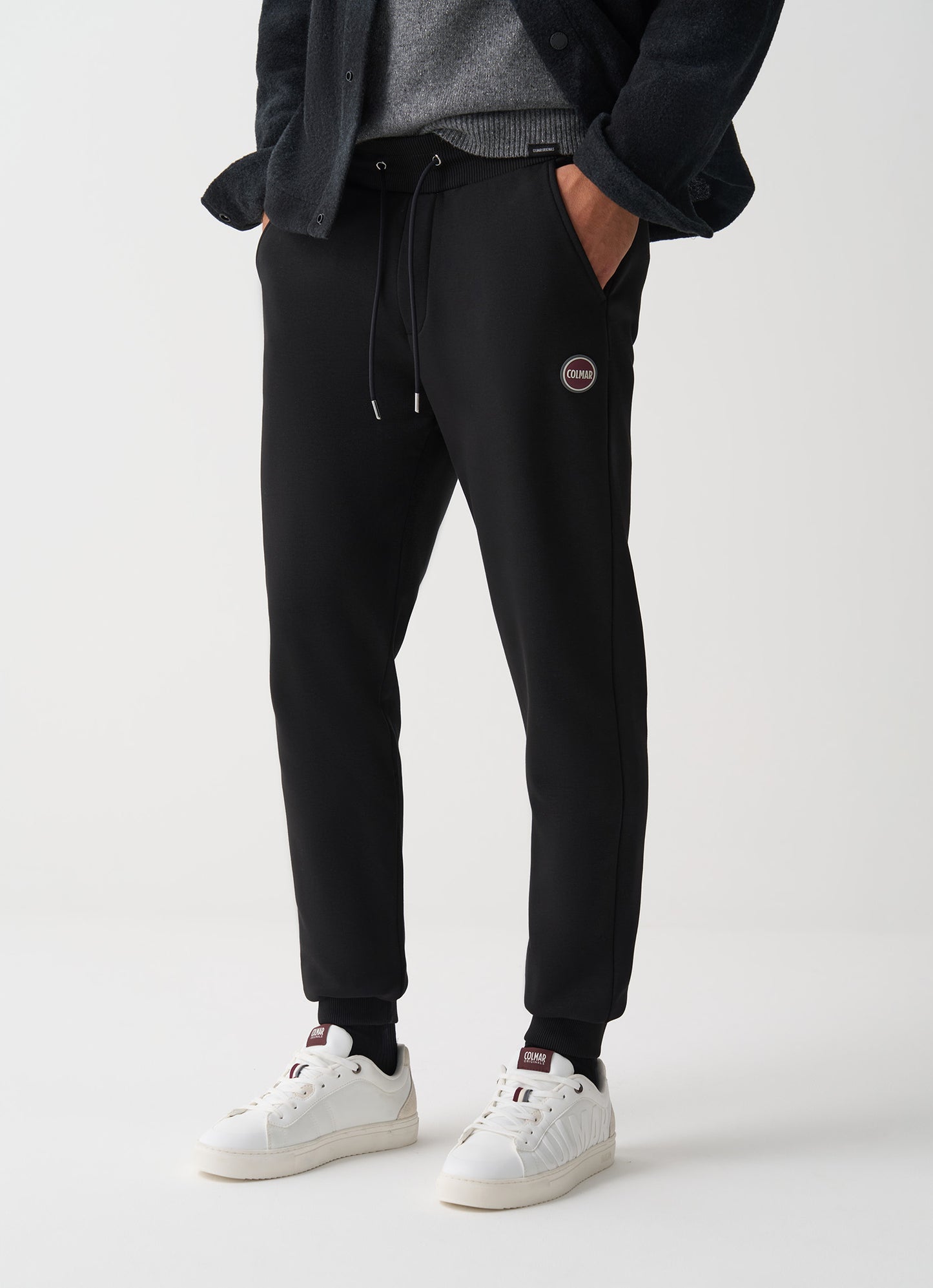 Pantaloni uomo Colmar in felpa neri di cotone con coulisse e logo