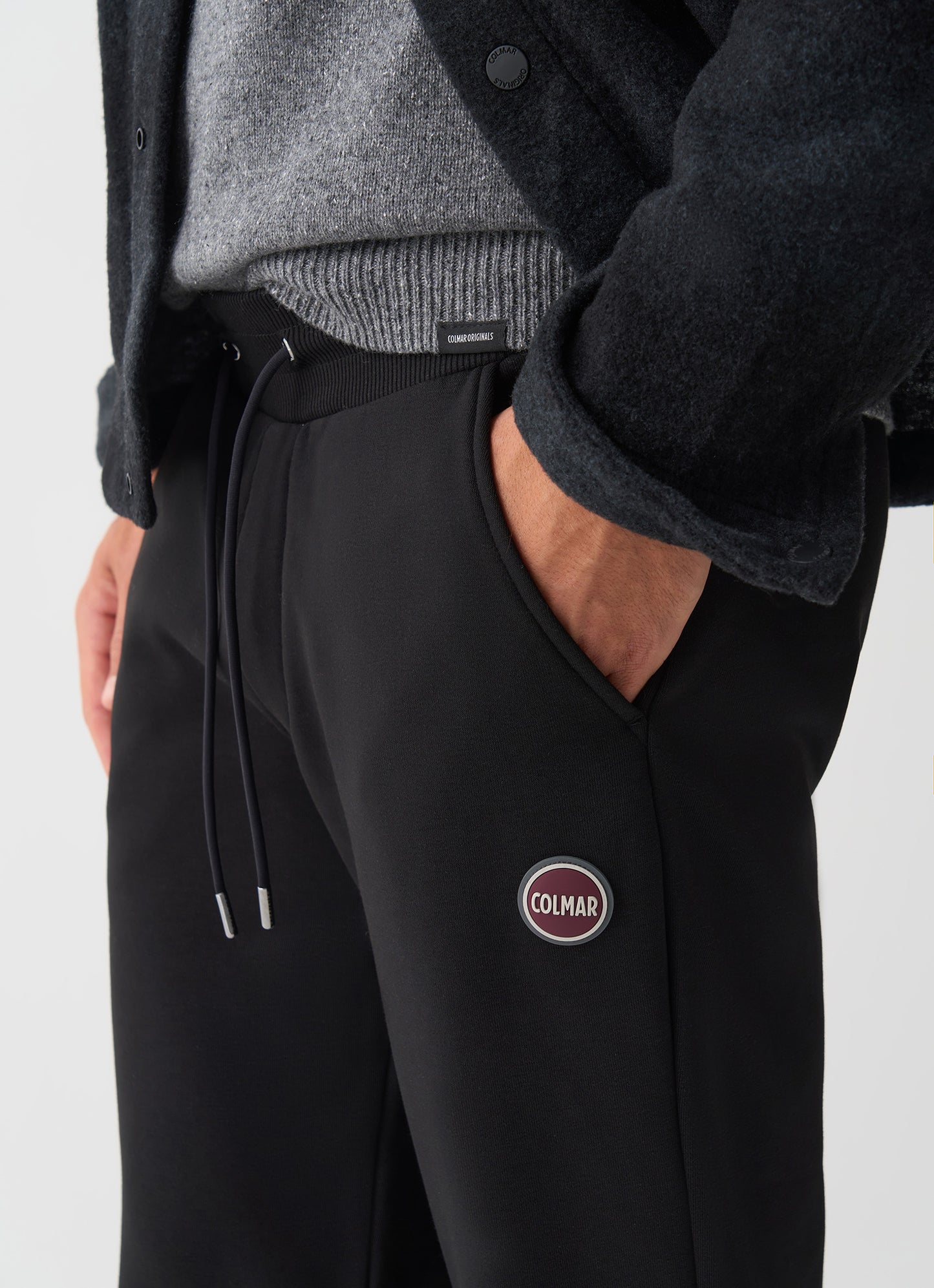 Pantaloni uomo Colmar in felpa neri di cotone con coulisse e logo dettaglio
