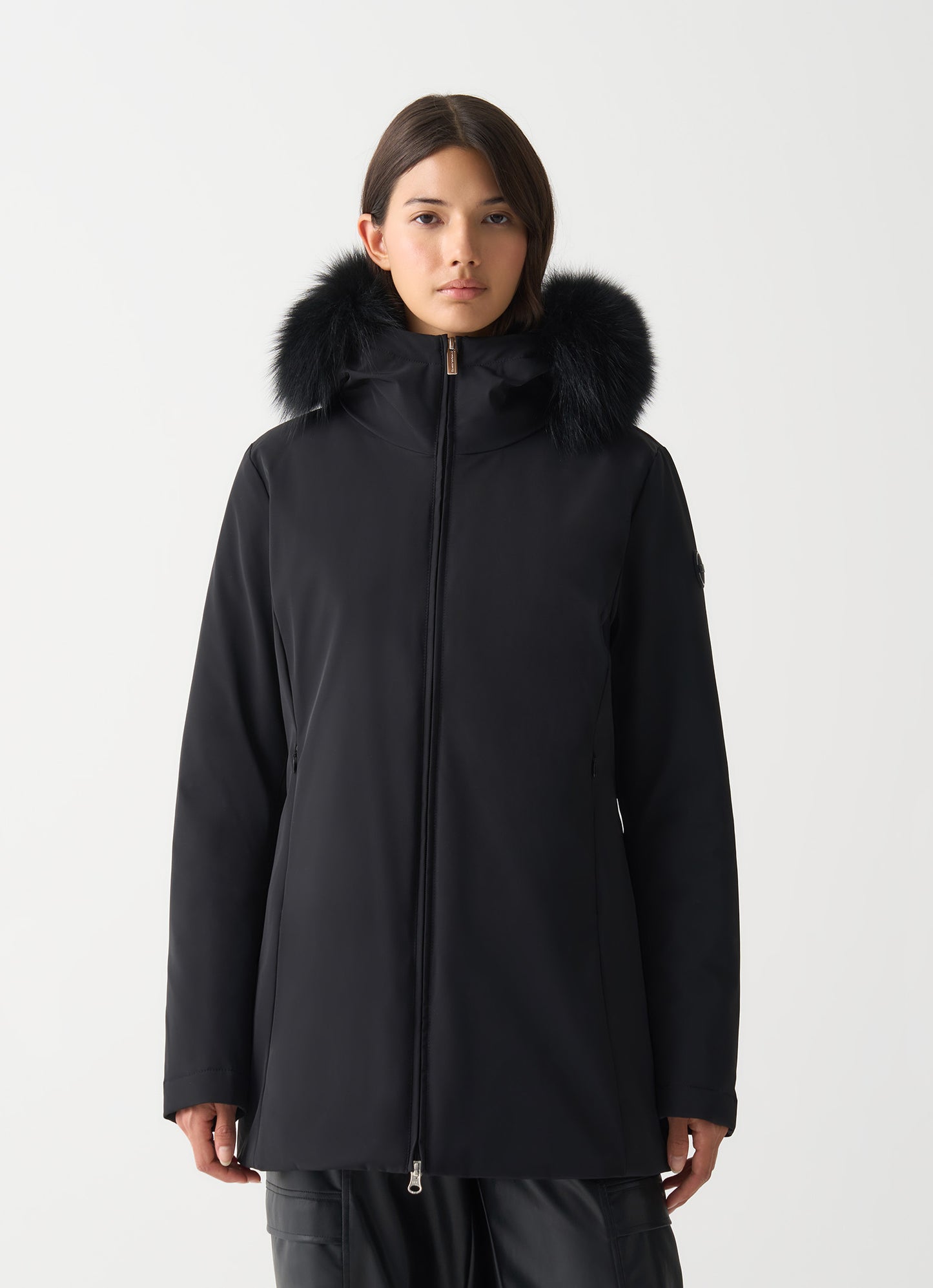 Piumino donna Colmar nero impermeabile con cappuccio e pelliccia sintetica staccabile