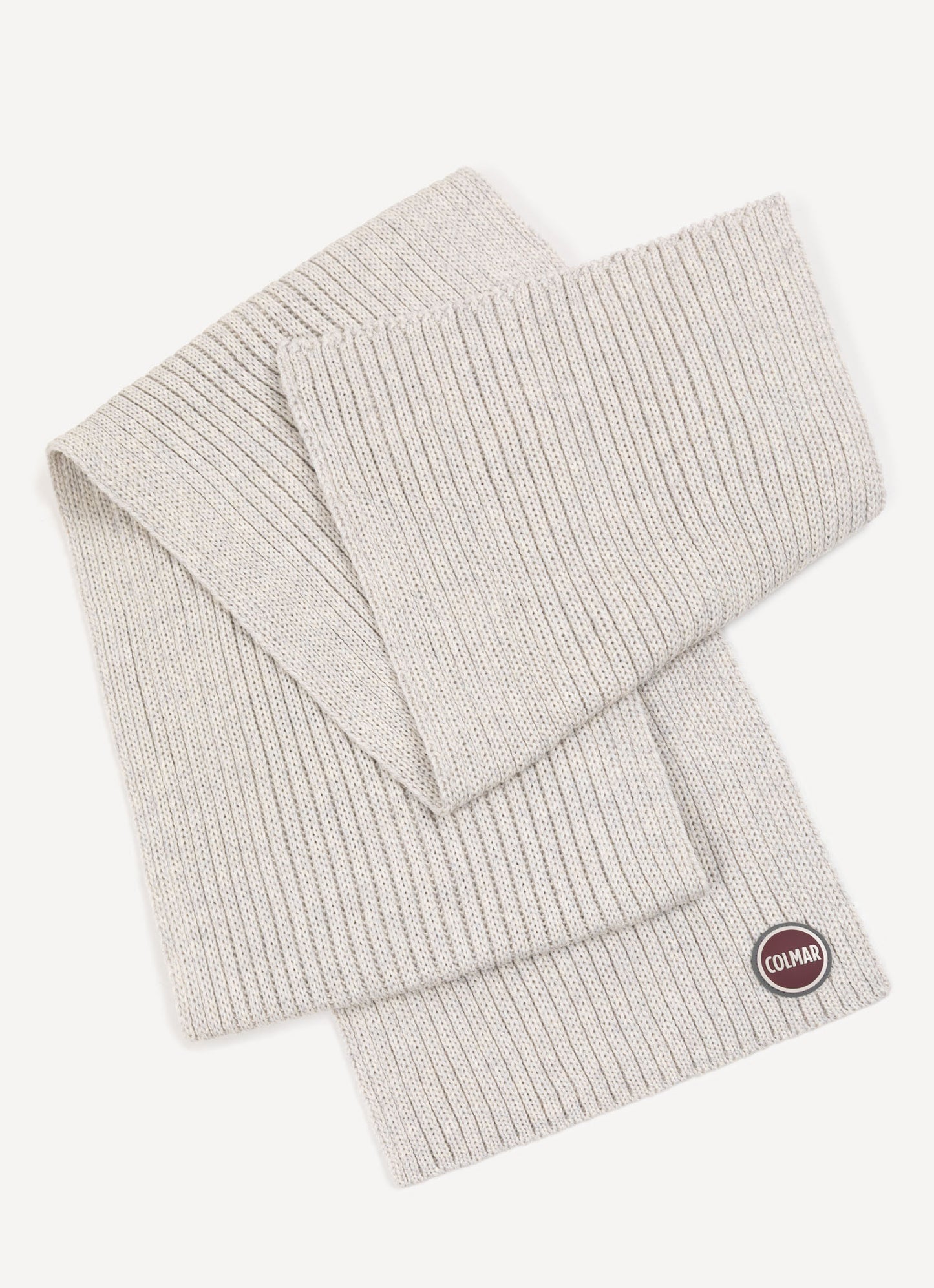Sciarpa Colmar unisex a coste grigio melange in lana vergine con logo Colmar Originals fronte