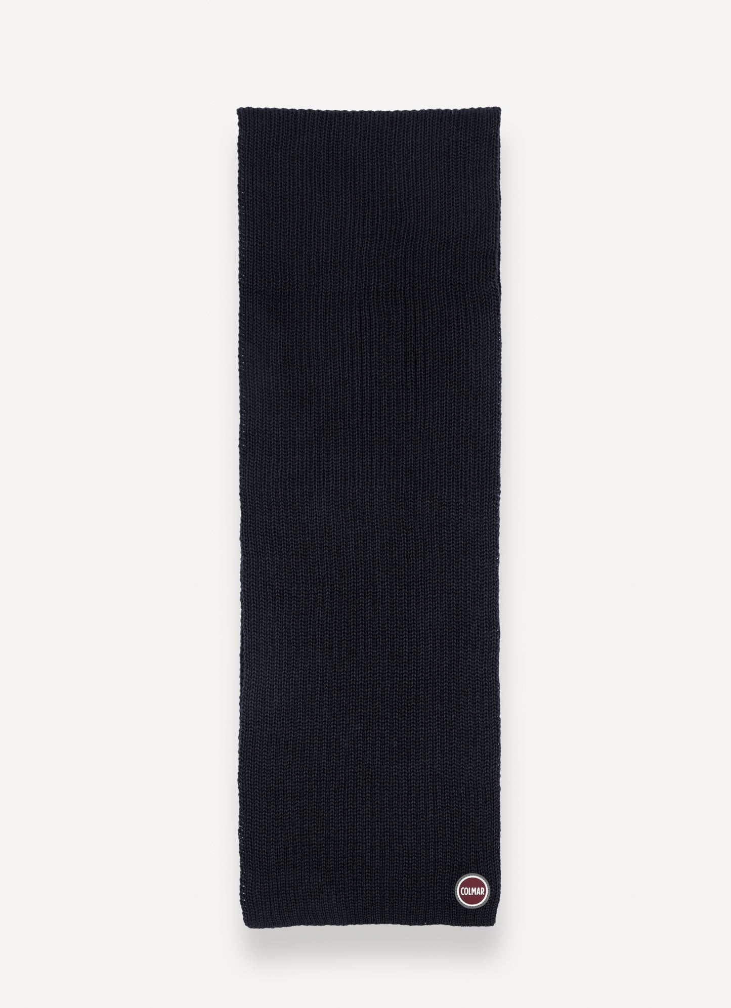 Sciarpa Colmar unisex a coste navy blu in lana vergine con logo Colmar Originals vista fronte