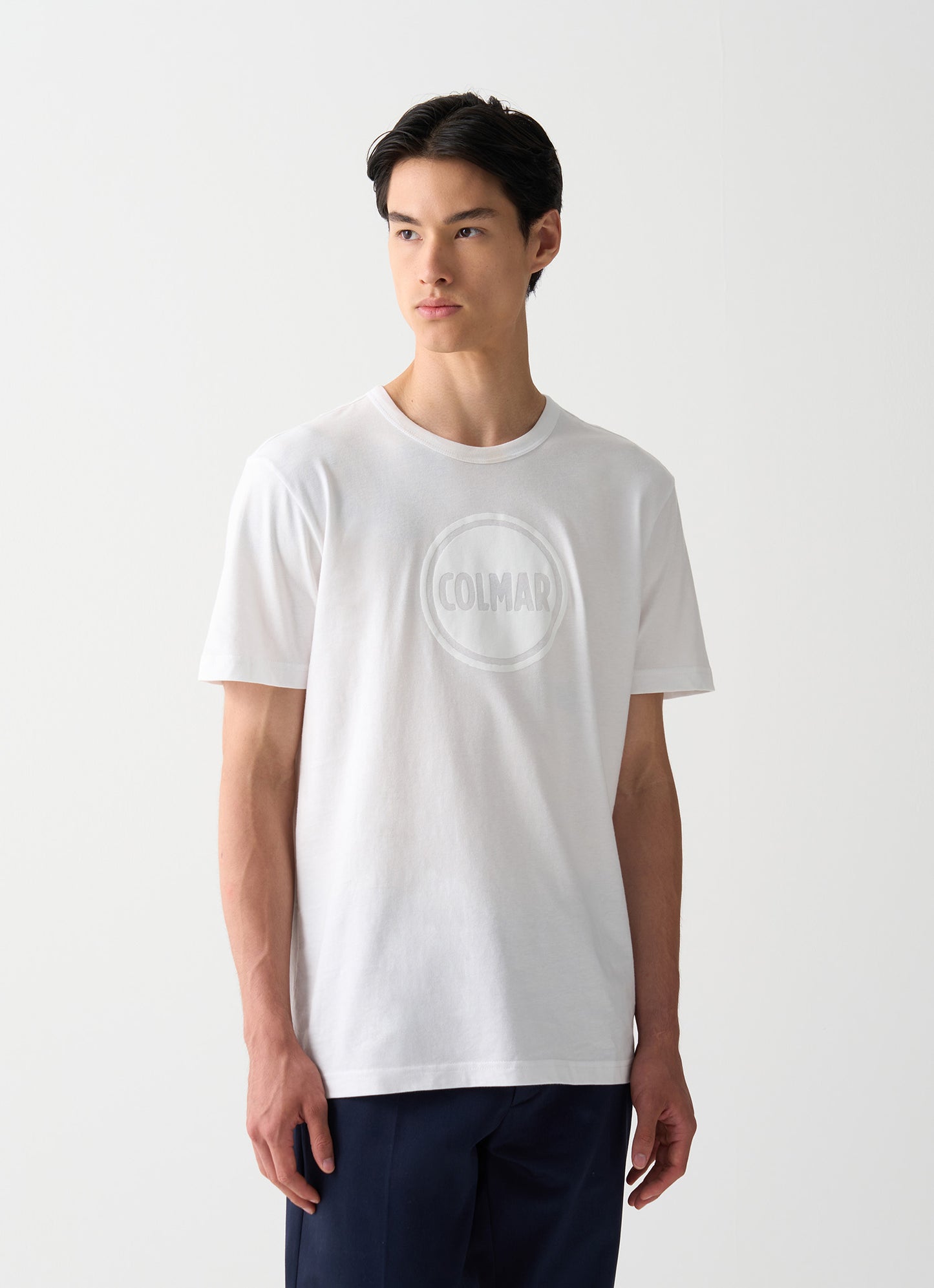 T-shirt uomo Colmar girocollo in cotone bianco con logo tono su tono