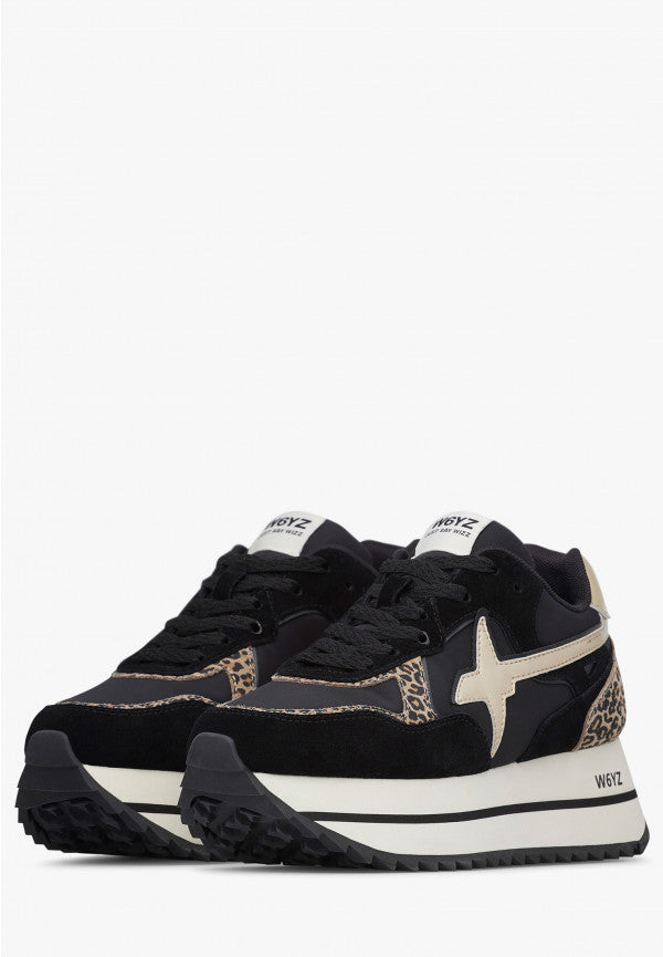 W6yz scarpe donna Home DEVA W. - Sneakers in tessuto tecnico e suede - Nero-Platino 2017405091A08.