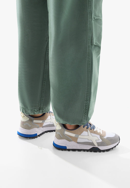 W6YZ Sneaker Uomo BREEZE 3-M in Suede e Tessuto Tecnico Grigio Bianco e Beige